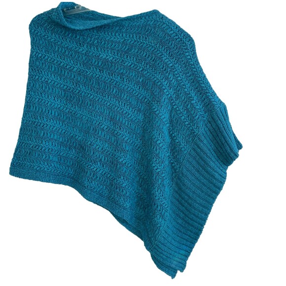CHICO’S sz S / M Aqua Blue Knit Poncho Wrap Cover Layer Packable - Picture 1 of 4